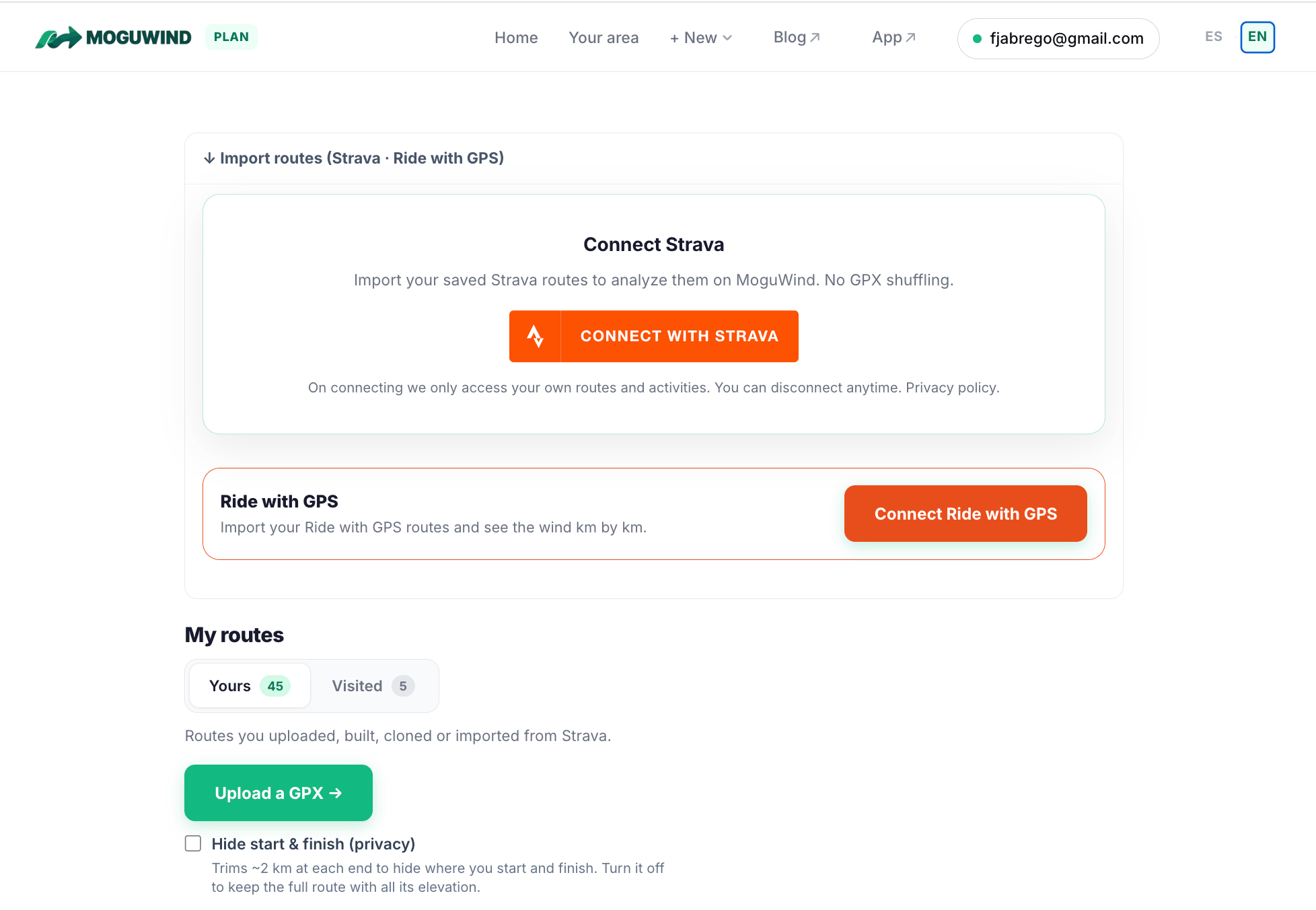 Import Strava Routes to MoguWind Planner